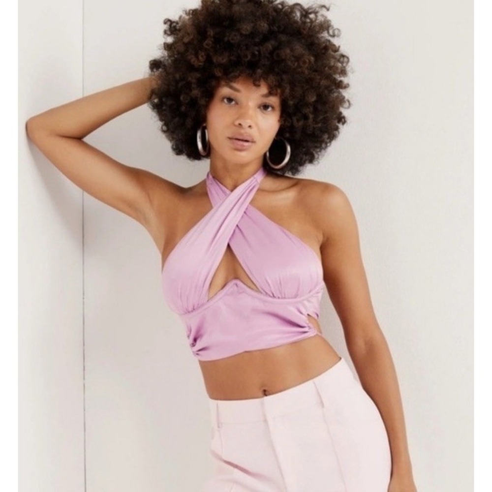 NWT For Love and Lemons Rana‎ Cross Crop Top Pink Size Small